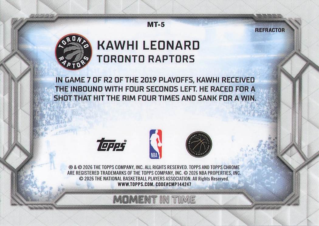 2025 TOPPS CHROME - Kawhi Leonard Moment in Time